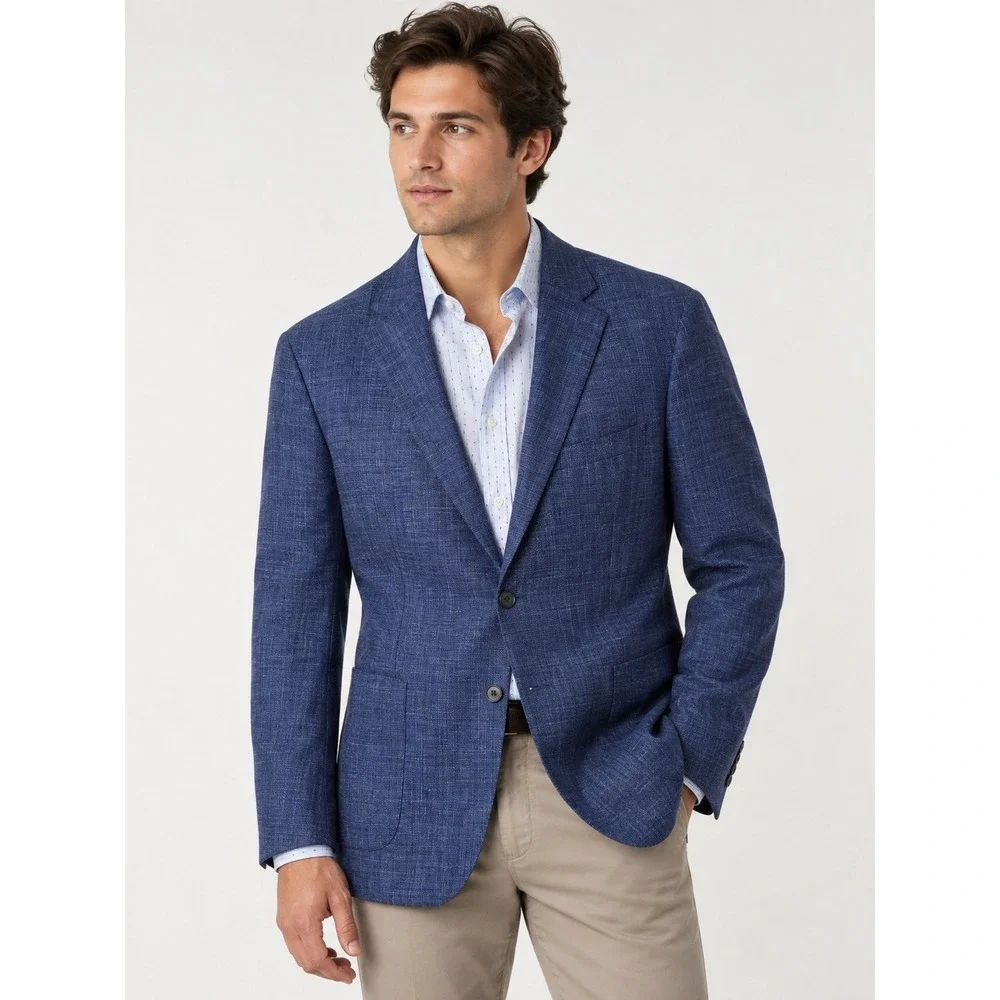 Samuelsohn Loro Piana Summertime Sport Coat Mens 42R Wool Silk Linen Blue